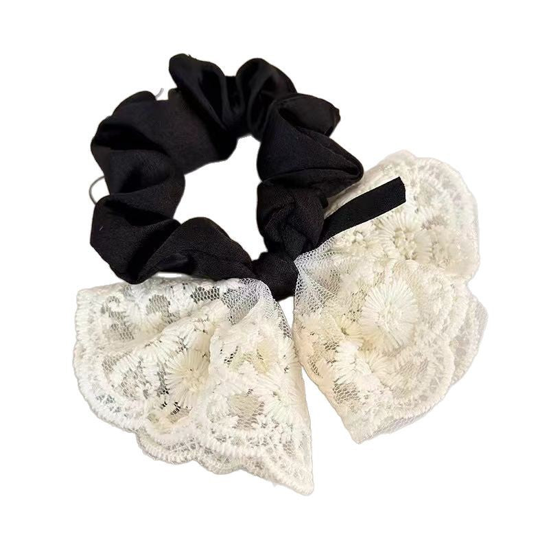 Wholesale Sweet Bow Thousand Gold Hair Ring Lace Double Gentle Rubber Tendon Fashion Embroidered Vintage Hair Rope Elegant
